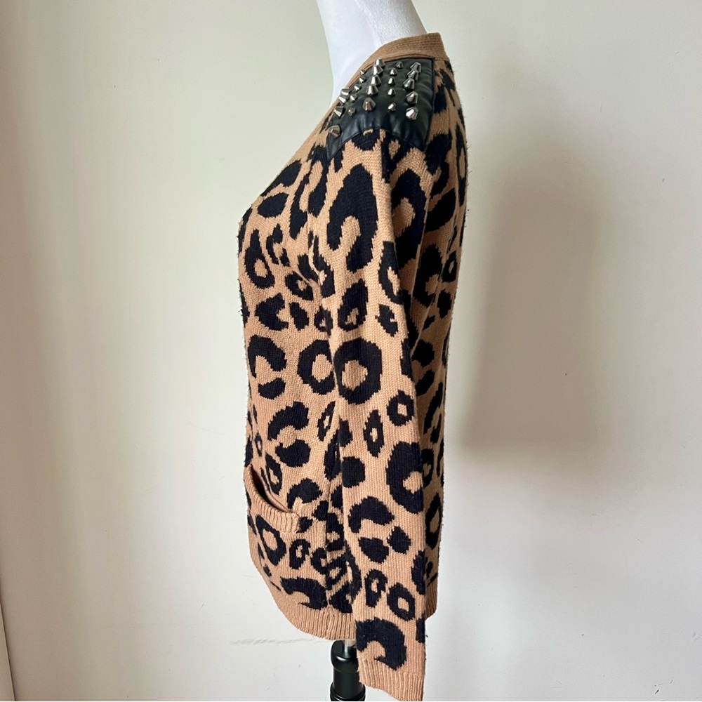 LOVE BY DESIGN Studded Leopard Print Cardigan Sweater—SZ. Small - Picture 3 of 16